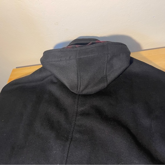 Coach New York Black Wool Blend w Black Leather Trim Hooded Cape - Picture 10 of 11